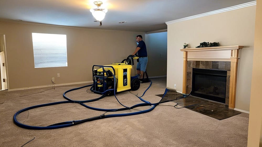 Comprehensive Guide to Water Damage Restoration in Glendale, AZ 19 "Worker using water extraction equipment in a room with water damage"