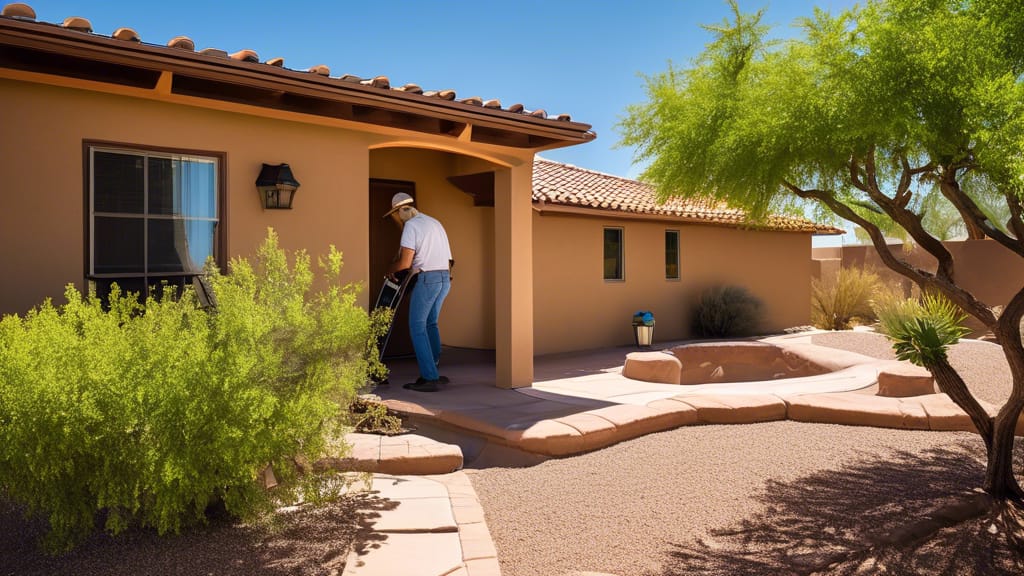 Protect Your Home: Addressing Water Damage in Glendale, AZ 2 Person entering a Southwestern-style home with potential for water damage inspection.