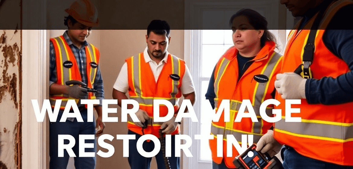 Top Water Damage Restoration Companies in Arizona for 2025 12 A professional water damage restoration team in safety gear assesses damage in a residential property, using advanced equipment amid wet walls and ...