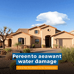 A serene Arizona home in a desert landscape, featuring a well-maintained exterior, gutters, and drainage systems, under clear skies with distant cl...